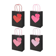 12-Pack Valentine Heart Gift Bags with Handles & Hanging Heart Tags, Kraft Paper – Compatible with Valentine’s, Anniversary, Wedding