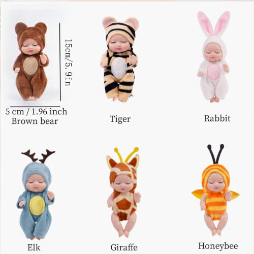 Lebensechte Mini-Kinderpuppe mit Tierkleidung, 1 Stück 1