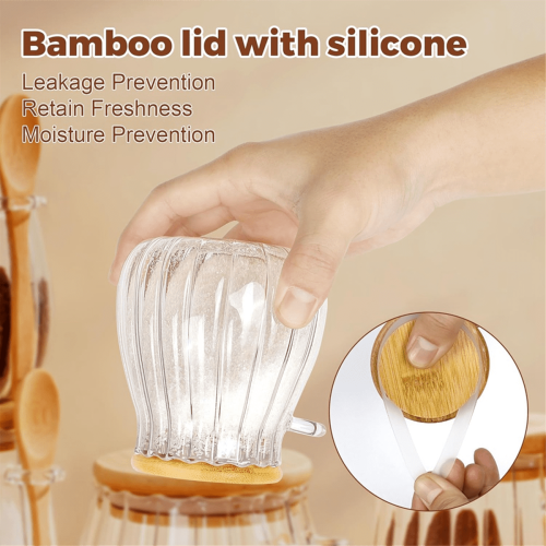 Tarro de cristal para azúcar con tapa de bambú y cuchara (600 ml) 2