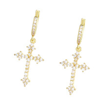 CZ Cross Drop Earrings Zircon Embellished Hoop