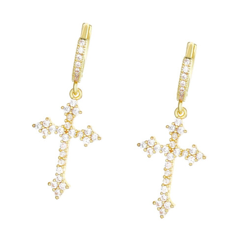 CZ Cross Drop Earrings Zircon Embellished Hoop