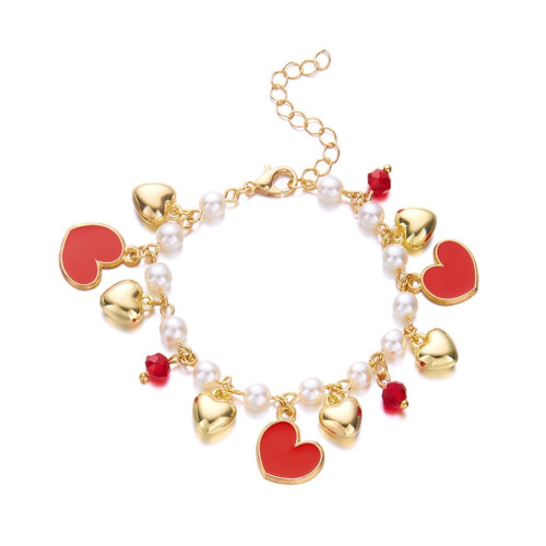 Women's Adjustable Pearl Beaded Bracelet with 3D Strawberry