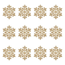 12Pcs Gold Glitter Snowflake Ornaments, 3.9" Plastic Christmas Tree Decor with Rope, Holiday Party Hanging Decor