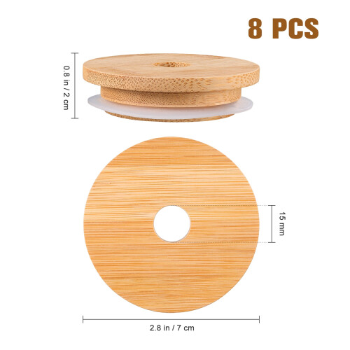 Bambusdeckel für Einmachgläser mit Strohhalmloch – 8er-Pack 2
