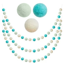 Christmas Pom Pom Garland Felt Gray White Blue 3m