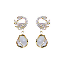 Crystal Pearl Bird Dangle Earrings in 925 Sterling Silver – Hypoallergenic Studs for Women, Birthday/Christmas Gift