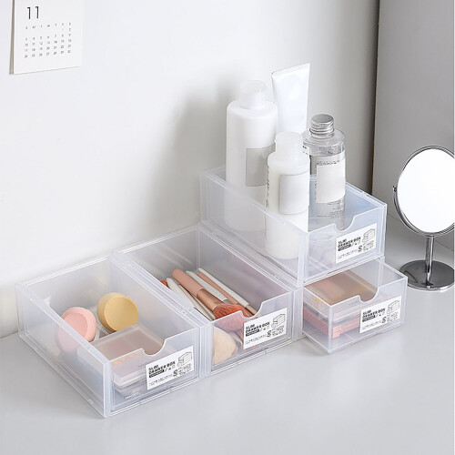 Small Stackable Desk Organizer, Clear Storage Box for Office/Home – Wide Open Version, Compatible with Standard Desks