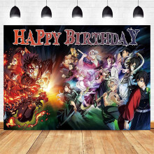 Cartoon Demon Anime Slayer Birthday Backdrop Banner Party Supplies Happy Birthday Party Decorations 71''47''