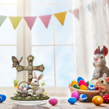 Easter Decorations: 2D Acrylic Easter Eggs & Rabbit Ornaments for Tabletop, Wall – Compatible with Easter Party Supplies