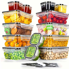 Sealed Plastic Storage Box with Lid, Transparent Leak-Proof Food Container for Refrigerator, Kitchen Pantry Organization & Fresh-Keeping,B