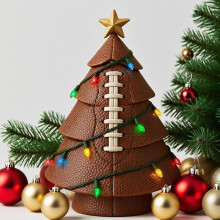 Football Christmas Tree Decor – Gold Star Tree Mashup, Indoor Desk & Table Decoration Set, Compatible with Christmas Themes