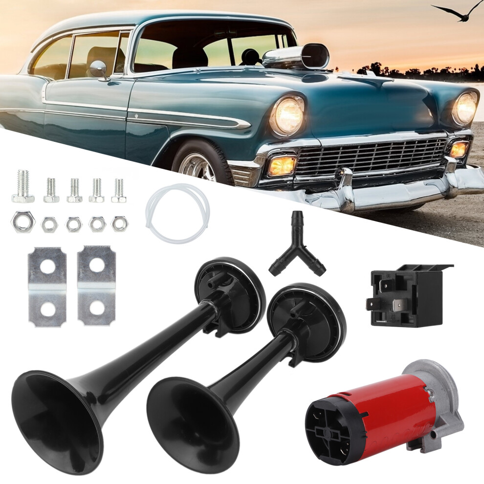 Loud 130Db 12V Dual Air Horn Kit Black 7806371614470