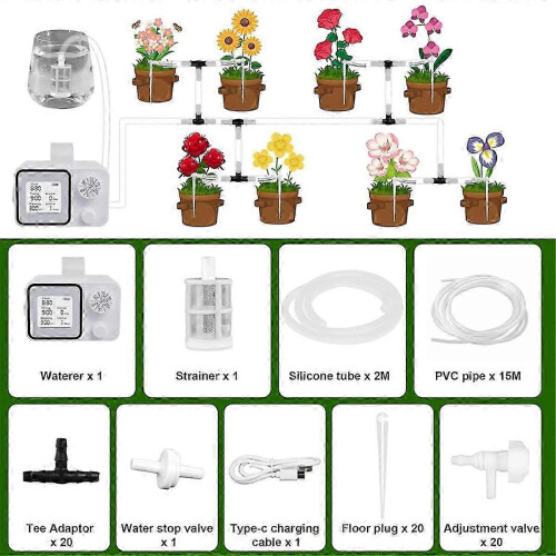 Automatic Drip Irrigation Kit with Adjustable Timer, Customisable Schedules & Type-C Charging 2