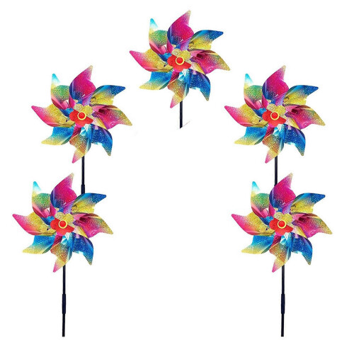 12 Pcs Reflective Wind Spinners for Garden, Sparkly Silver Lawn Decorations with Plastic Stakes 1