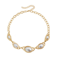 Geometrische ovale hanger ketting antieke afwerking-parelwit