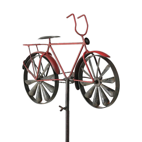 Metal Bicycle Wind Spinner with Stake, Red, 1 pc 1
