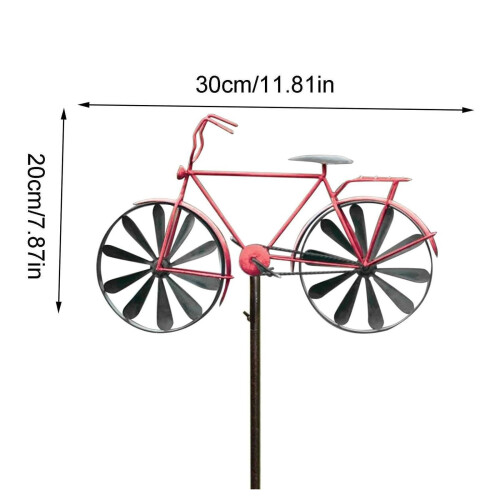 Metal Bicycle Wind Spinner with Stake, Red, 1 pc 2
