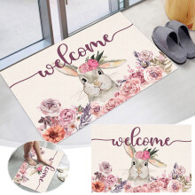 Qocolhg Happy Easter Eggs Door Mat, Spring Bunny Ears Welcome Mat, Non-Slip Indoor Floor Mat for Home/Bathroom/Kitchen, 16x24 inch