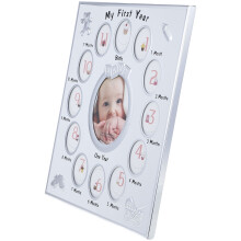 Baby's First Year Photo Frame – White Metal, 12-Month