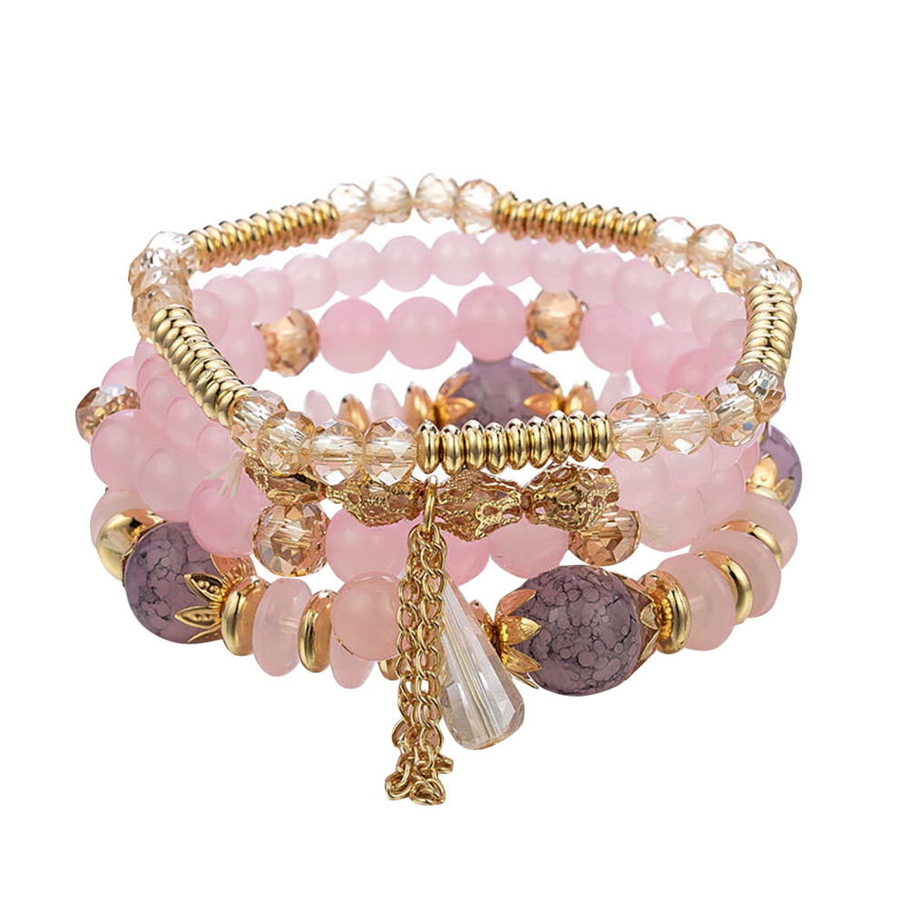 4-Layer Stackable Beaded Bracelets Set - Multicolour Boho