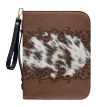 Brown Cow Print PU Leather Bible Cover for Women & Men – Compatible with XL Bibles, Detachable Wristlet Strap, Minimalist Tote Bag