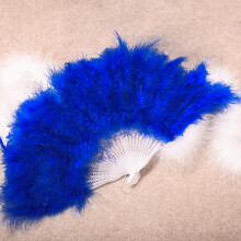 Elegant Blue Feather Folding Hand Fan for Women – Wedding Showgirl Dance Decor, Compatible with Bifavgk