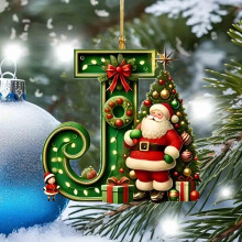 Christmas Tree Pendant Ornament with 26 Initials Green