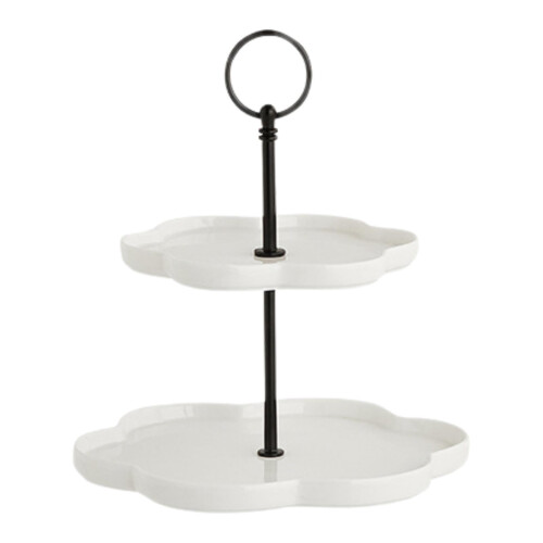 2-Tier Ceramic Cupcake Stand with Elegant Handle
