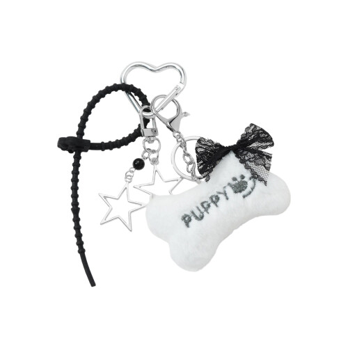 Unique Plush Keychain Accessory with Bone Fish Star Pattern-A01