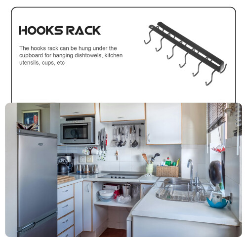 Black iron dish cloth holder with hook for kitchen cabinet 2