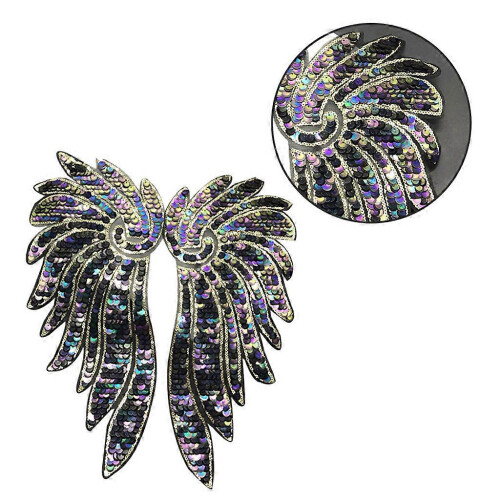 Toppe termoadesive ricamate con paillettes e perline a forma di ali d'angelo, ideali per decorare abiti e tende, multicolore. 1