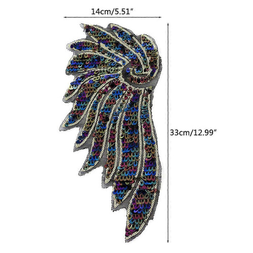 Toppe termoadesive ricamate con paillettes e perline a forma di ali d'angelo, ideali per decorare abiti e tende, multicolore. 2