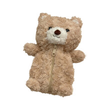 Adorable Furry Bear Pen Pouches Plush Fabric Pencil Case-Beige