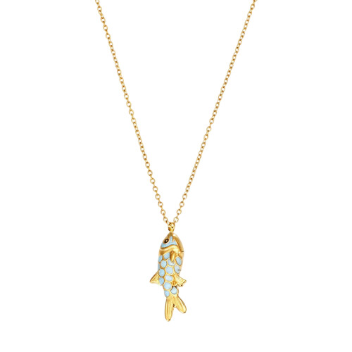 Collier pendentif en forme de poisson en émail de perles-5
