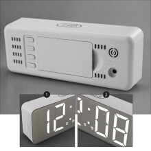 White Makeup Mirror with Alarm Clock and LED Light