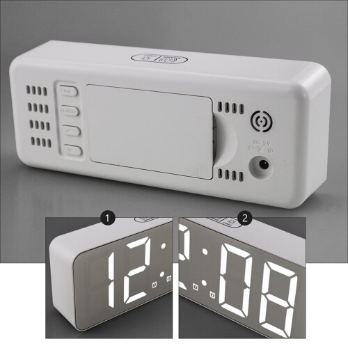 White Makeup Mirror with Alarm Clock and LED Light