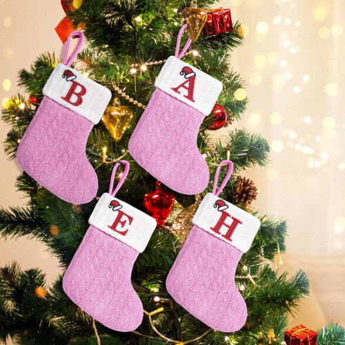 Chaussette de Noël vintage en tricot polyester avec initiales 1