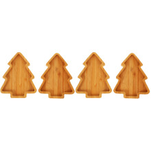 4Pièces Plateau Sapin Noël En Bambou Pour Service Stockage