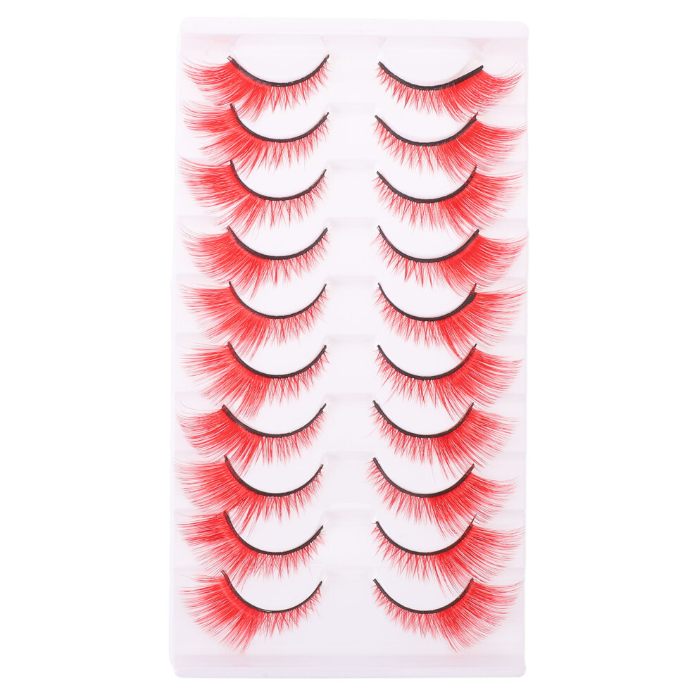 Aboofan 10Pairs Red Natural-Looking Fiber False Eyelashes Lightweight Cosplay