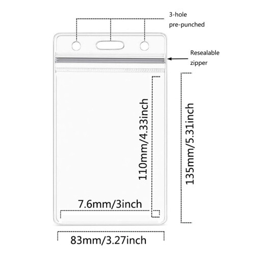 ID Badge Holder Sleeve Clear Vertical 3x4in 10Pcs 2