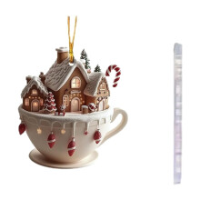 Coffee Cup Christmas Tree Ornament Snow House Design 1 Pack
