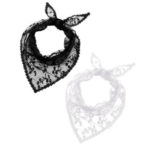 Lace Triangular Scarf Styling Headwrap Bandana for Women-White 1