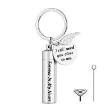 Vintage Cylinder Cremation Keychain Pendant for Human/Pet Ashes Wing Urn Keychain Memorial Ashes Jewelry