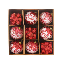 Red Christmas Ornament Balls Set of 9 Foam Glitter Decor