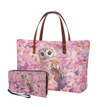 Owl Cherry Blossom Handbag with Matching Wallet for Women – Large Top Handle Satchel, Portable Shoulder Bag, Work & Shopping Bag, Compatible with