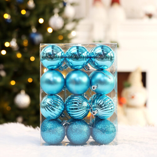 AuroraX Blue Sequined Ball Ornaments 5 Inch 24 Pcs