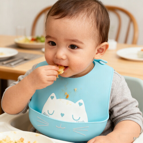Baby Bib with Food Pocket Cat