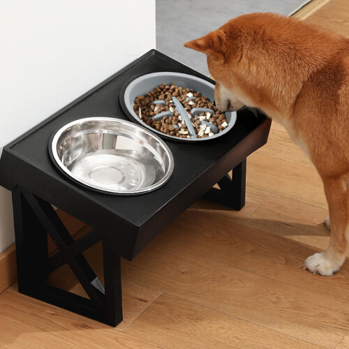 Living And Home Height Adjustable Elevated Pet Feeder with Two Bowls and Stand