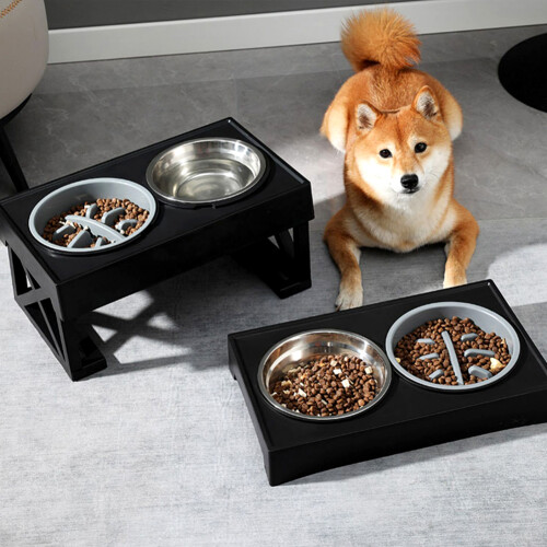 Living And Home Height Adjustable Elevated Pet Feeder with Two Bowls and Stand 2