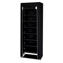 dibea Stoffkleiderschrank, faltbarer Schuhschrank mit 10 Einlegeböden, stabilem Stahlrohrgestell & Vliesbezug, 160x60x30 cm, schwarz